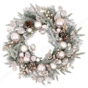 24 inch Christmas WreathSnow Flocked Pine Wreaths for Front Door with Silver Ball Artificial Holiday Wreath with Glitter Leaves for Home Indoor/Outdoor Porch Decor(Silver Ball)