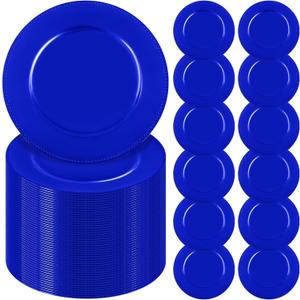 YMHPRIDE 60 Pack Royal Blue Plastic Reusable Dinner Charger Plates, 13'' Round Beaded Chargers Plates Vintage Table Decoration for Elegant Dining - Ideal for Weddings and Formal Events