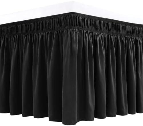 Biscaynebay Wrap Around Bed Skirts for King & Cal King Beds 11" Short Drop, Black Adjustable Elastic Dust Ruffles Easy Fit Wrinkle Resistant Silky Luxurious Fabric Machine Washable