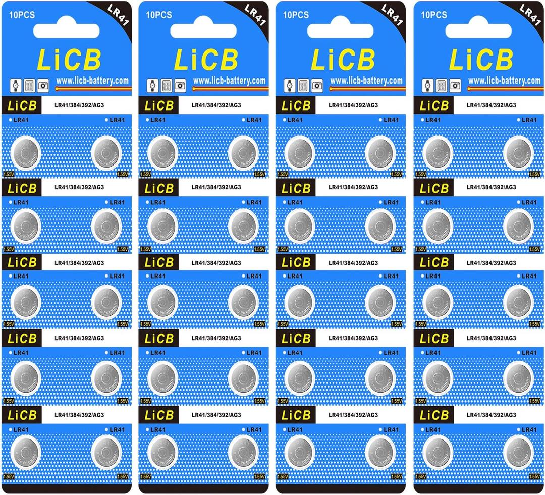 LiCB 40 Pack LR41 AG3 392 384 Batteries,Long-Lasting & Leak-Proof,High Capacity 1.5 Volt LR41 Coin & Button Cell Battery for Digital Thermometer Ornament Hearing Aid Led Watch