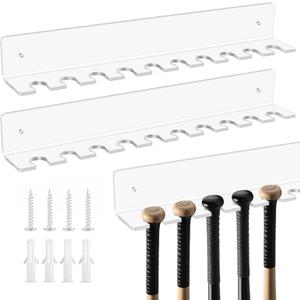 Threehoney 2 Pcs Mini Baseball Bat Holder, Acrylic Clear Baseball Bat Hanger Holder 15 3/8 x 2 x 2 Inch with Top Diameter 0.7-0.8 Inch, 10 Items Display Rack Wall Mount for Sport Souvenir, Collector