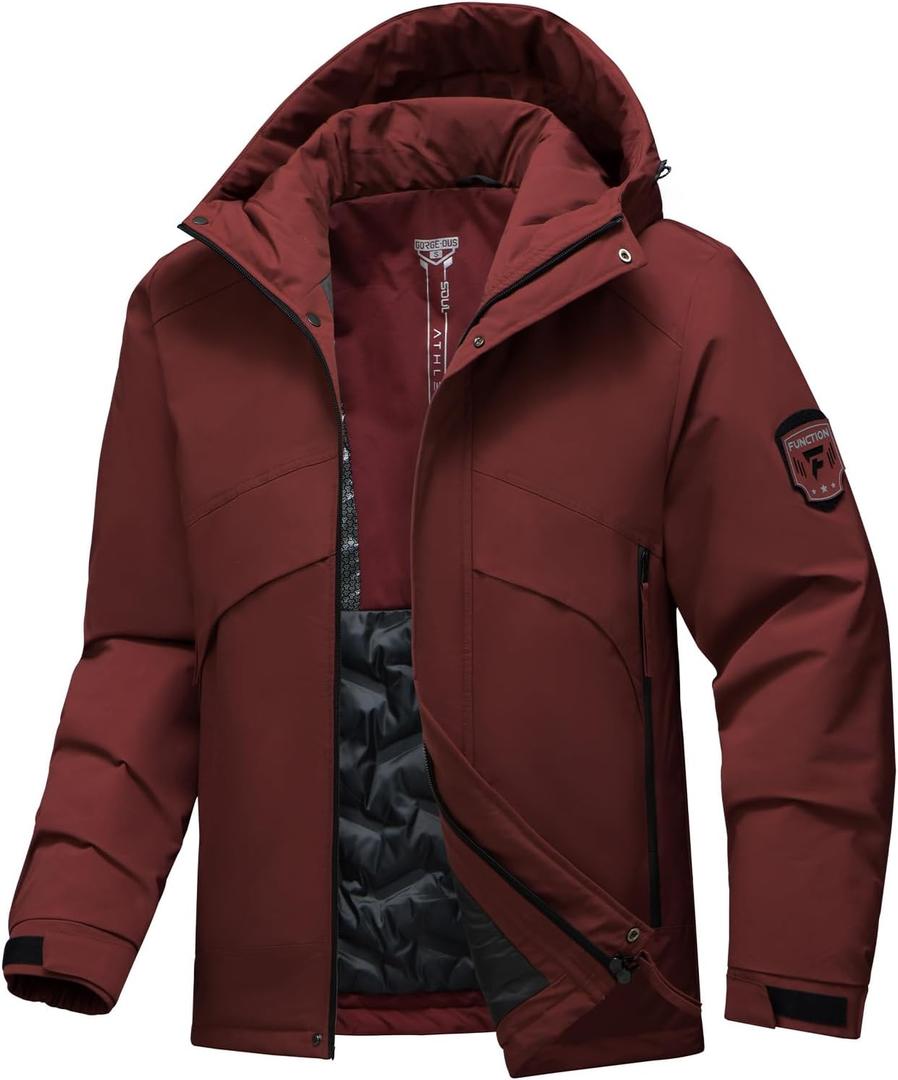 Men's Ski Jacket Waterproof Warm Winter Coat Windproof Insulated Snowboard Jacket Hooded Mountain Windbreaker (Medium)