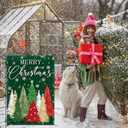Merry Christmas Garden Flag Red Green Xmas Trees Snowflakes Patterns Yard Flag 12x18 Inch Garden Decorative Sign with Double-Sided Printing for Home Outside Yard Welcome Sign