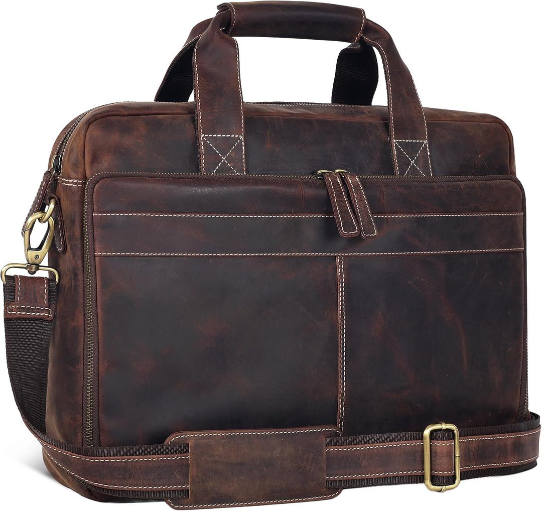 Leather Laptop Messenger Bag for Men and Women - Briefcase Crossbody Office