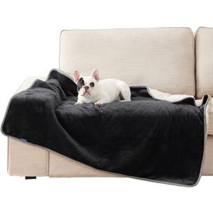 Bedsure Cat Blanket for Indoor Cats - Waterproof Calming Cat Blankets for Couch Protection, Sherpa Fleece Pet Blanket, Soft Plush Reversible Throw Furniture Protector, 50"x40", Black