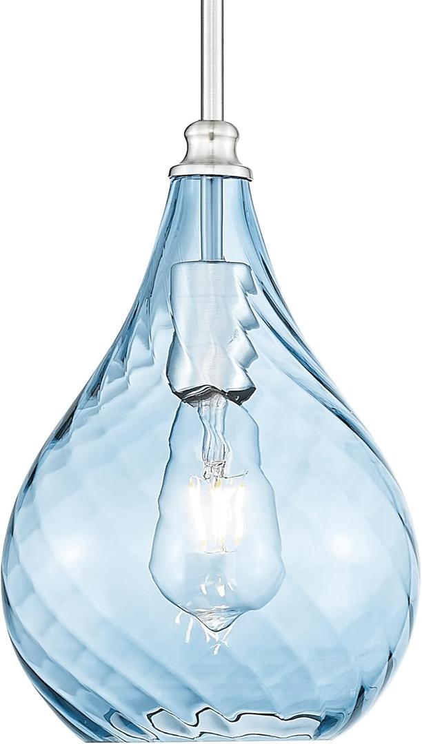 TENGXIN 8 Inch Hanging Light for Kitchen Island,Kitchen Pendant Lighting Over Island,Brushed Nickel Finished Blue Glass Pendant Light,Farmhouse Pendant Light for Dining Room