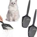 Set of 2 Cat Litter Scoop with Small Holes for Fine Litter, Hanging Handle Deep Reptile Terrarium Sand Sifter, Poop Scooper Rabbit Pooper Lifter Kitten Sifting Shovel (Black, Set of 2)