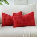 OTOSTAR Pack of 2 Soft Corduroy Decorative Throw Pillow Covers 16 x 24 Inch Boho Striped Pillow Covers Lumbar Cushion Case Couch Pillowcases for Sofa Bed Home Decor (Red)