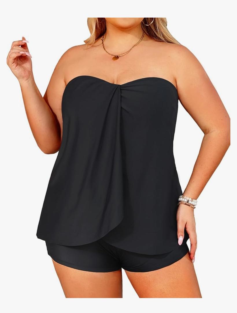 Daci Plus Size Bandeau Tankini Swimsuit for Women 1 Piece Halter Swim Top with Shorts Tummy Control Bathing Suits 20W