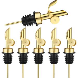 Kinlop 6 Pcs Weighted Stainless Steel Liquor Bottle Pourers Auto Flip Olive Oil Dispenser Spout Balsamic Alcohol Pourer Spouts (Gold)