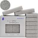 8 Pack Silicone Scrubbing Sponges, Heavy-Duty, Non-Scratch Kitchen Sponges - Reusable, Odor-Free, Perfect as for Cleaning Dishes, Non-Stick, Countertops (Grey) 