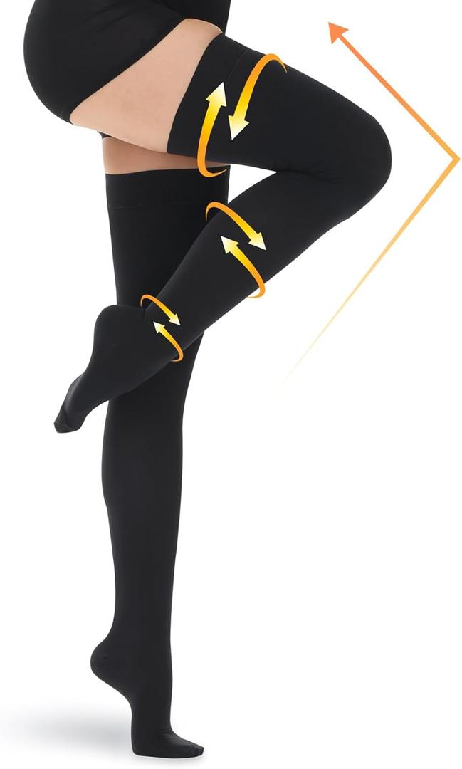 Beister 15-20 mmHg Medical Compression Stockings with Dot Silicone Band, Closed Toe Thigh High Graduated Compression Socks for Women Men, Circulation Support Pressure Stockings for Varicose Veins, DVT (Black), L