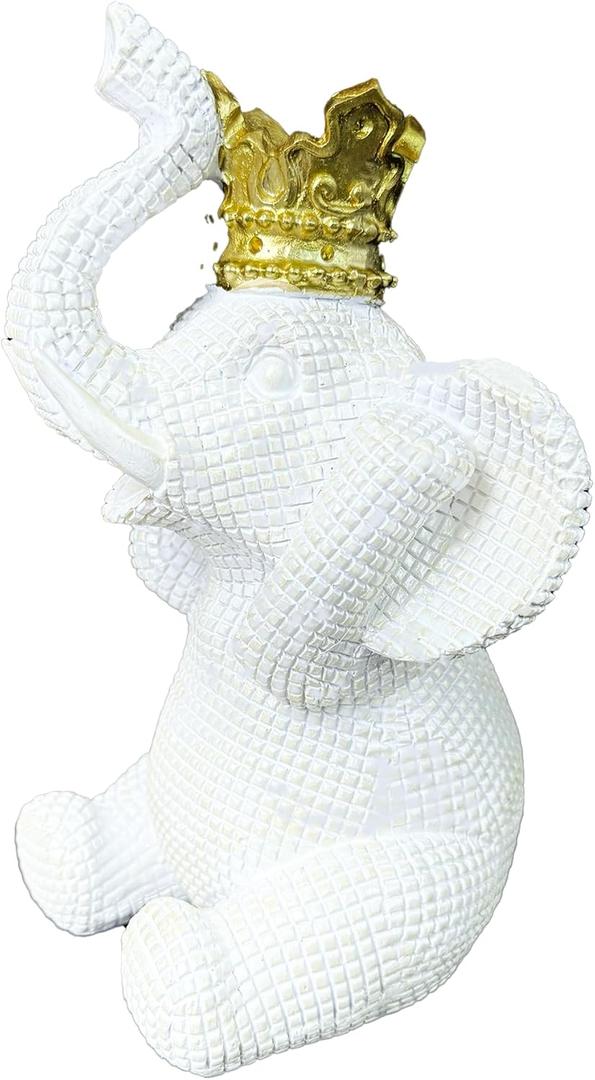 Elephant Statue for Home Decor White and Gold Crown Elephant Decoration Elephant Gifts for Women See No Evil Elephant Statue for Living Room and Office Decor