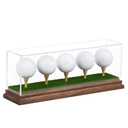 Golf Ball Display Case for 5 Golf Balls Holder Display Walnut Wood Base Acrylic Hole in One Golf Ball Case Display Uv Protection Golfball Stand Rack,Golf Office Decor Gifts for Men