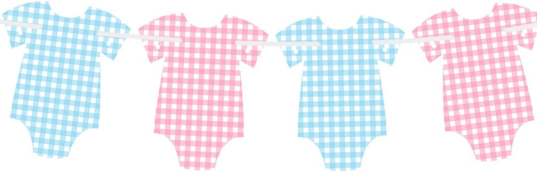 Pre-Strung Blue & Pink Gingham Bodysuit Baby Shower Banner - 8 Double-Sided Onesie Cards- Cute Baby Onesie Decorations for Gender Reveal Party, Baby Shower Decor, Baby Reveal Banner  Gender Reveal Ideas & Decor Pre-Strung Blue & Pink Gingham Bodysuit Baby Shower Banner - 8 Double-Sided Onesie Cards- Cute Baby Onesie Decorations for Gender Reveal Party, Baby Shower Decor, Baby Reveal Banner  Gender Reveal Ideas & Decor