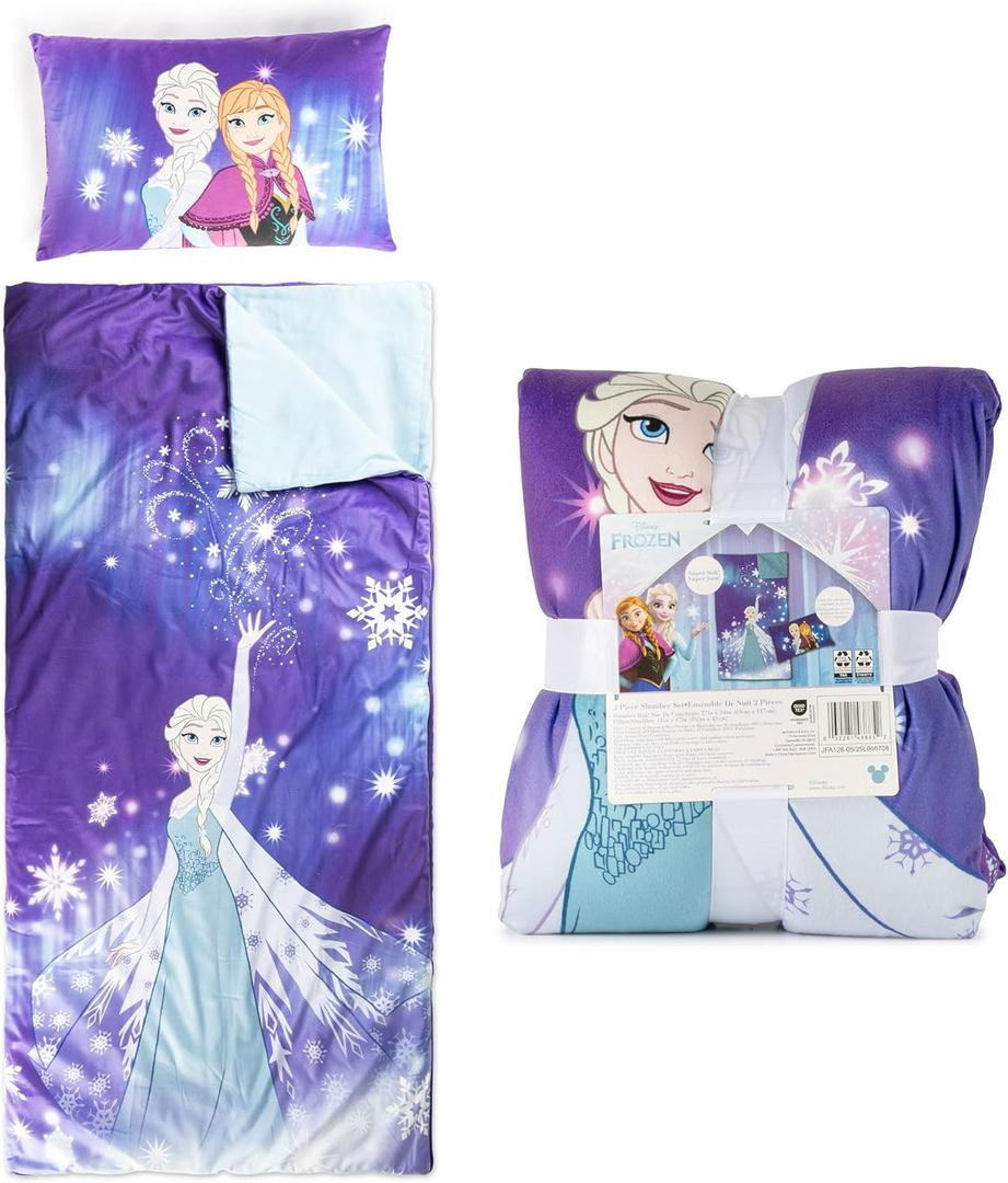 Jay Franco Kids Slumber Bag and Pillow - 54 x 27 Inch Comfy Indoor Sleeping Bag for School and Sleepovers, 2 Piece Set, Purple - Frozen