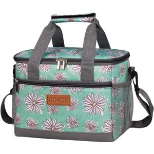 iknoe Large Foldable Cooler Bag, 8.5L Insulated Lunch Bag, Leakproof Lunch Cooler Tote with Multi-Bag Design Suitable for Beach, Picnic and Office Use, Nattier Blue 15-Can (Medium, Daisy)