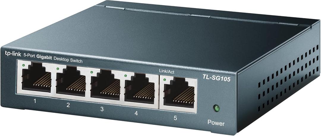 TP-Link TL-SG105, 5 Port Gigabit Unmanaged Ethernet Switch, Network Hub, Ethernet Splitter, Plug & Play, Fanless Metal Design, Shielded Ports, Traffic Optimization,Navy Blue (5 Port | 1G)