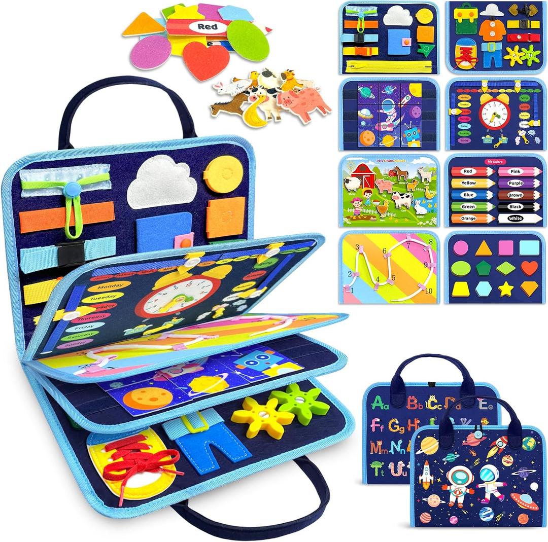 Gojmzo Busy Board Montessori Toys for Toddler Boy Birthday Gifts, Busy Book Sensory Toys for Toddlers, Learning Educational Toddler Travel Activities