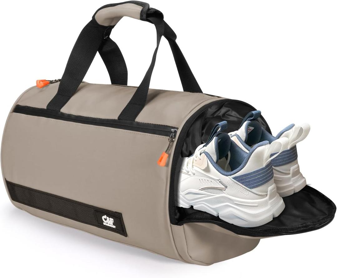 C&F BOGMOST Small Gym Bag for Women & Men,Small Lightweight Duffel Bag Carry On Bags Mini Duffel Travel Bag Waterproof Sports Bags for Workout/Sport/Travel, Khaki,with Shoes Compartment