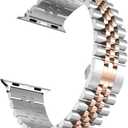 Compatible with Apple Watch Ultra 3/Ultra 2 Band 49mm 46mm 45mm 44mm 42mm,Stainless Steel Heavy iWatch Band with Butterfly Folding Clasp Link Bracelet for Series 11-1/SE3/2/Men,Silver/Rose Gold