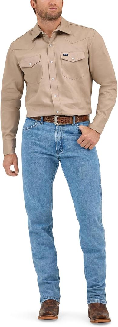 Wrangler Men's Cowboy Cut Western Long Sleeve Snap Work Shirt Firm Finish (X-Large, Khaki)