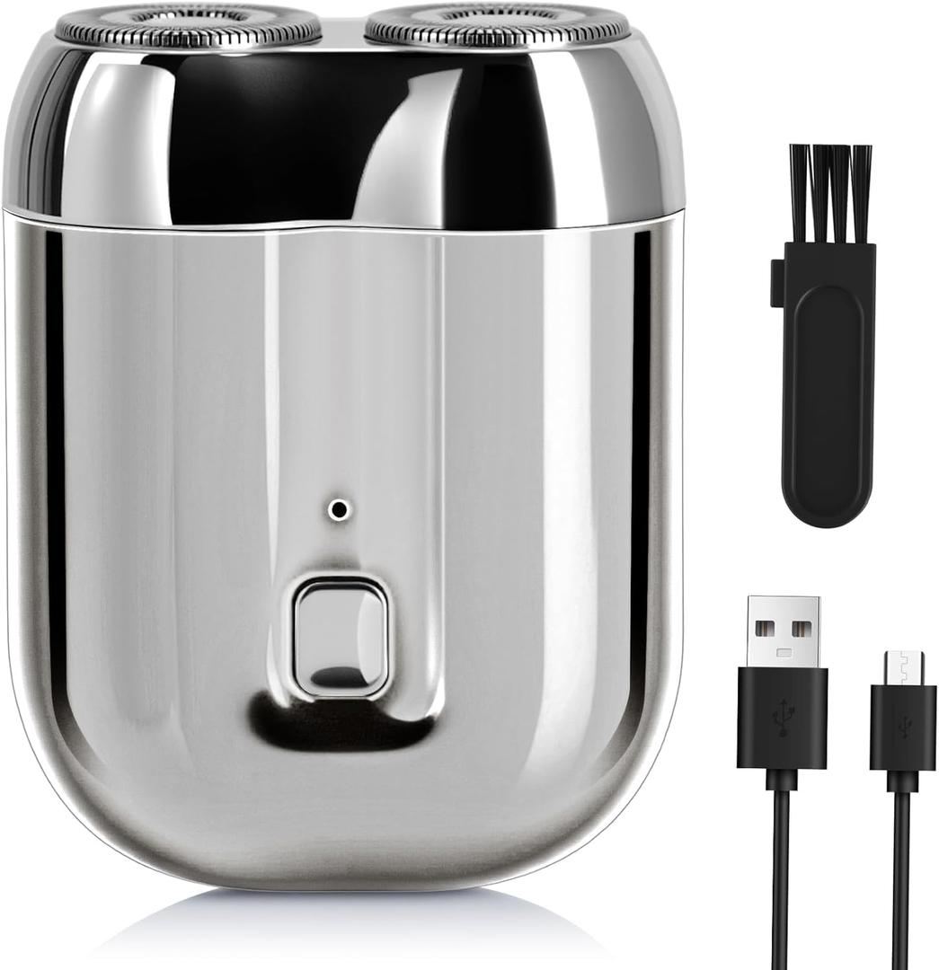 Mini Electric Shaver for Men Women, Pocket Dual Head Shaver, Rechargeable Waterproof Compact Travel Electric Razor, USB Close Battery Portable Razor for car, Travel, Office, Home use (Silver)