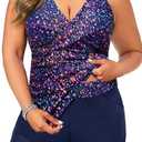 Daci Plus Size Tankini Swimsuit for Women - Two Piece Tummy Control Bathing Suit Tankini Top with Two Pockets Shorts (Star Whole Sky), 20 Plus