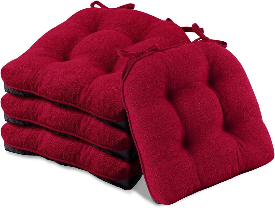Basic Beyond Chair Cushions for Dining Chairs 4 Pack, Chair Cushion with Ties and Non Slip Backing, 15.5 x 15.5 inches Tufted Chair Pads for Dining Chairs(Red)