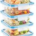 Snapware Glass Total Solutions (5-Pack, 4 Cup) Food Storage Containers Set, Airtight & Leakproof Plastic Locking BPA-Free Lids, Freezer Dishwasher Microwave Safe