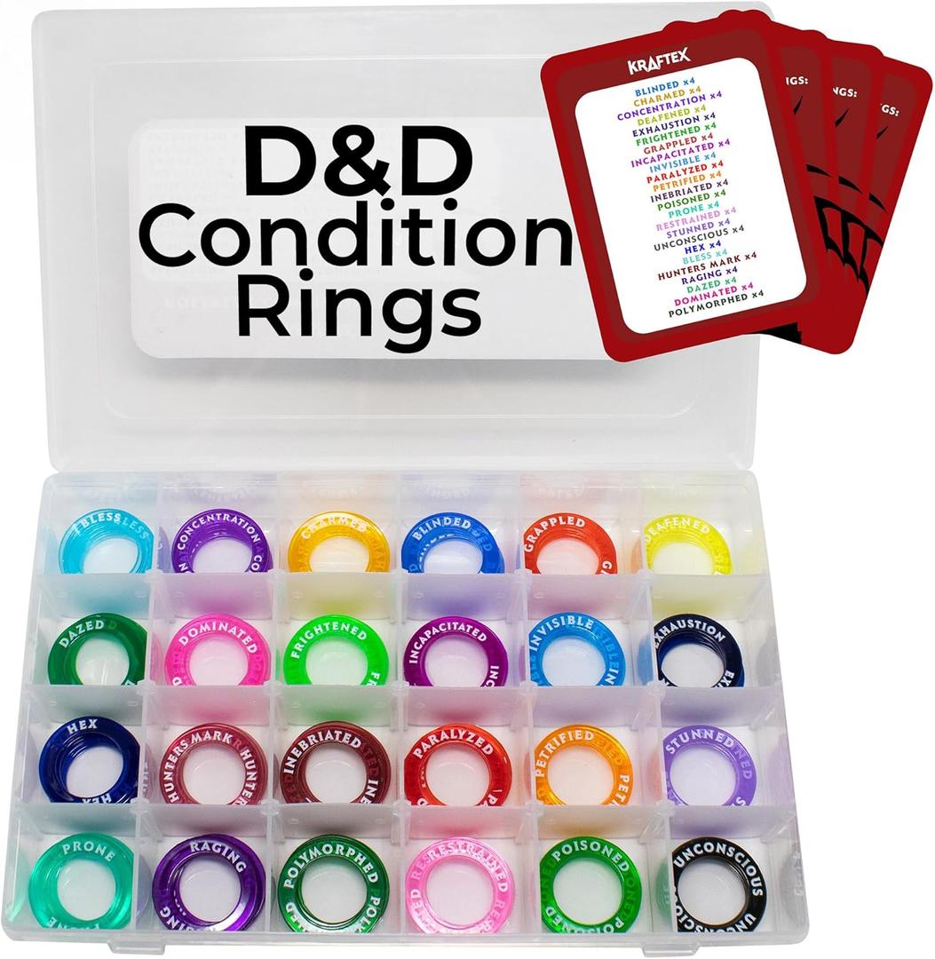 Kraftex DND Condition Rings [96pcs]: Accessories for Dungeon Masters to Track Spell Effects. Condition Markers D&D Accessories use as DND Tokens, Ring Status Markers or DM Tools.