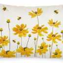 AACORS Spring Pillow Cover 12X20 Inch Daisy Bee Decorations Farmhouse Seasonal Summer Pillow Case Decor for Sofa Couch, (Yellow）
