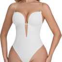 SHAPSHE Backless Shapewear Strapless Deep V Bodysuit for Women Tummy Control Built In Bra Low Back Body Shaper (Small, White)