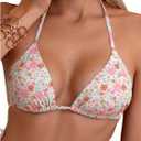 SHENHE Women's Summer Beach Random Vacation Beach Ditsy Printed Halter Bikini Top Floral Pink Green Medium (M)