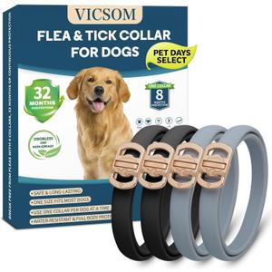 Flea and Tick Collar for Dogs 4 Pack, 32 Months Prevention, Waterproof, Adjustable for Small Medium Large Dogs Puppies (Black and Grey)