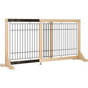 YOCAN Adjustable Freestanding Dog Gate for Doors & Stairs, 23.6" Tall, 23.645.3" Wide, Wood & Metal Pet Gate, No Drill Pressure Mount, Indoor Safety Barrier (Black/Natural)