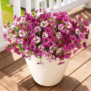 Artificial Fake Pansy Flowers for Outdoor, 12 Pcs Faux Silk Pansies Flower for Spring Summer Decoration, UV Resistant Fake Plants for Outside Planter Porch Yard Patio Home Decor(Gradient Double Pink)