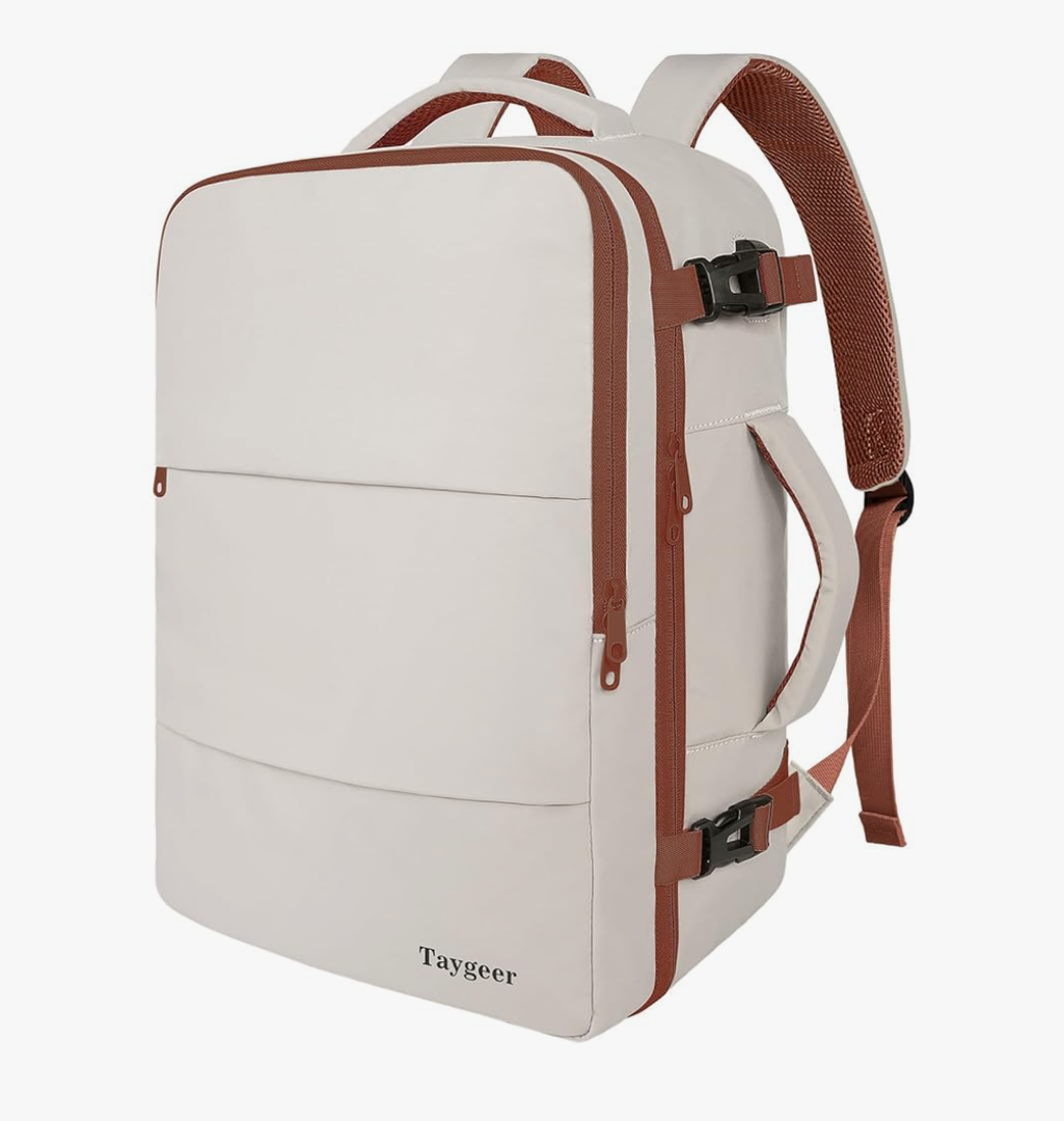 Taygeer Backpack for Women, College Backpack with Laptop Compartment & Shoe Pouch, 35l Travel Laptop Mochila Carry On Luggage, Airline Approved Personal Item Bag For Weekender Gym Hiking, Khaki White