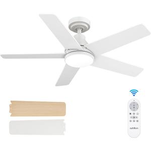 addlon Ceiling Fans with Lights, 42 inch White Ceiling fan with Light and Remote Control, Reversible, 3CCT, Dimmable, Noiseless, Small Ceiling Fan for Bedroom, Farmhouse, Indoor/Outdoor Use