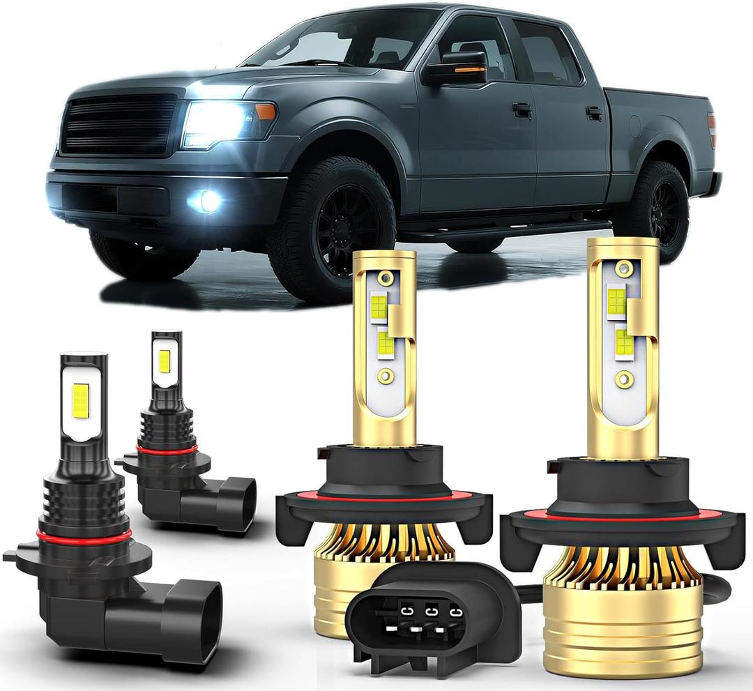 Fit For Ford F150 2004-2014 LED Bulbs Combo,9008 H13 High&Low Beam+9145 Fog Light Bulbs,6000K White,500% Brightness,9008 9145 Light Bulbs, Plug and Play, Pack of 4