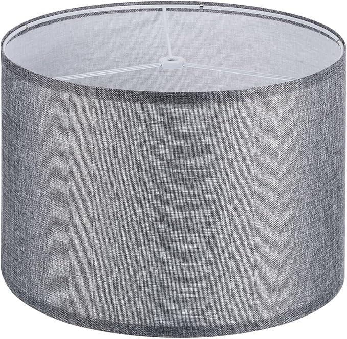 PATIKIL Drum Lamp Shades, 13"x13"x9" Linen Round Lamp Shade for Table Lamps Easy Assembly Lampshade for Table Lamps Floor Lamps Bedside, Gray