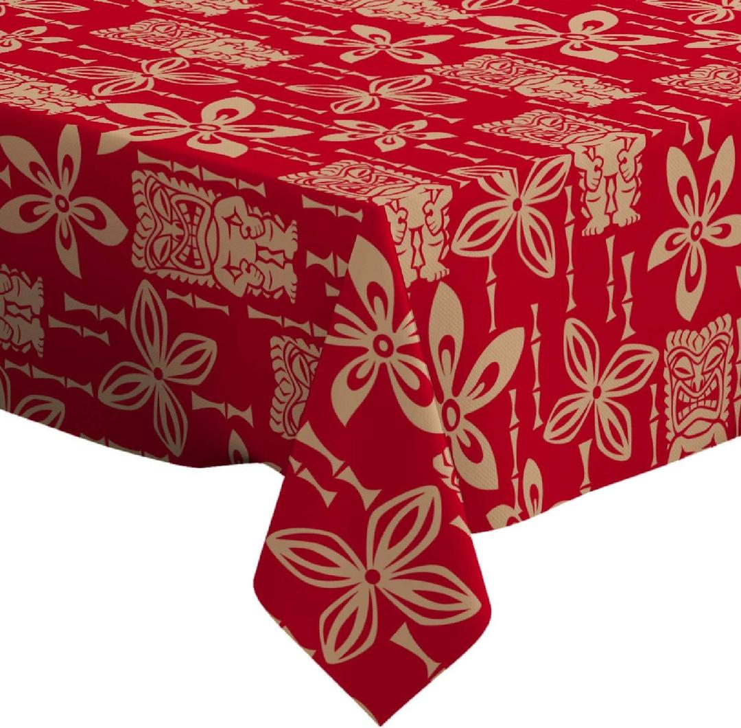 Q-Beans Rectangle Decorative Tablecloth [Size: 52 x 70 inch], Washable and Reusable Table Cloth Cover for Indoor and Outdoor (Tiki Tapa)