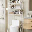 Over The Toilet Storage Rack, 3-Tier Metal Bathroom Organizer with Hooks, Over The Toilet Storage Cabinet, Space Saver Shelf for Bathroom, White, 23.6" x 13.0" x 63.4"