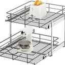 2 Tier Pull Out Cabinet Organizer - 20" W x 22" D Soft Close Slide Out Shelves with Shelf Liners - Pullout Drawers for Kitchen Cabinets, Pantry, Bathroom, Heavy Duty Steel Wire Baskets