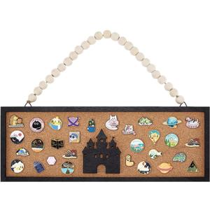 BENECREAT Rectangle Castle Pin Board Cork Board, 5.5x15inch Bulletin Display Board Wall Mounted Cork Board with Black Frame and White Beads for Brooch Pin Storage Display