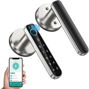 Fingerprint Door Lock-Smart Door knob,biometric Door Lockwith passcode keypad keyless Entry Door Handlefor Bedroom Home Hotel Office Apartment (Silver with APP)