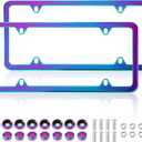 Iridescent License Plate Frame, 2 Pack Stainless Steel Mirror Polish Treatment, Universal US Car License Plate Bracket Holder, 4 Holes Theft Design, Rustproof Weatherproof(with mounting Fittings).