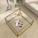 SAYGOER Glass Coffee Table Modern Coffee Tables for Living Room Square Minimalist Center Tables for Home Office 26.7 x 26.7 x 17.7, Gold