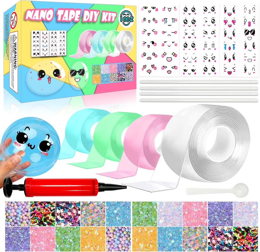 Nano Tape Bubble Kit, Nano Double Sided Adhesive Tape Bubbles, 4Pcs Nano Tape Toys Kit for Boys and Girls Party Favors and Kids Craft for Kids Ages 6-12