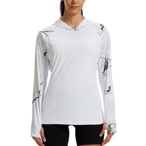 LOOGU Women's UPF 50+ Sun Protection Hoodies Shirts Slim Fit Long Sleeve Lightweight Quick Dry UV Fishing Hking Outdoor (White, L)